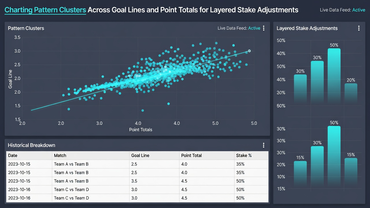 Dashboard screenshot illustrating layered stake tiers mapped against identified pattern clusters in live football and tennis markets