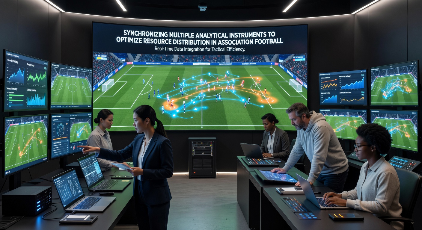Tennis analytics dashboard and soccer training facility showing synchronized data feeds for resource planning
