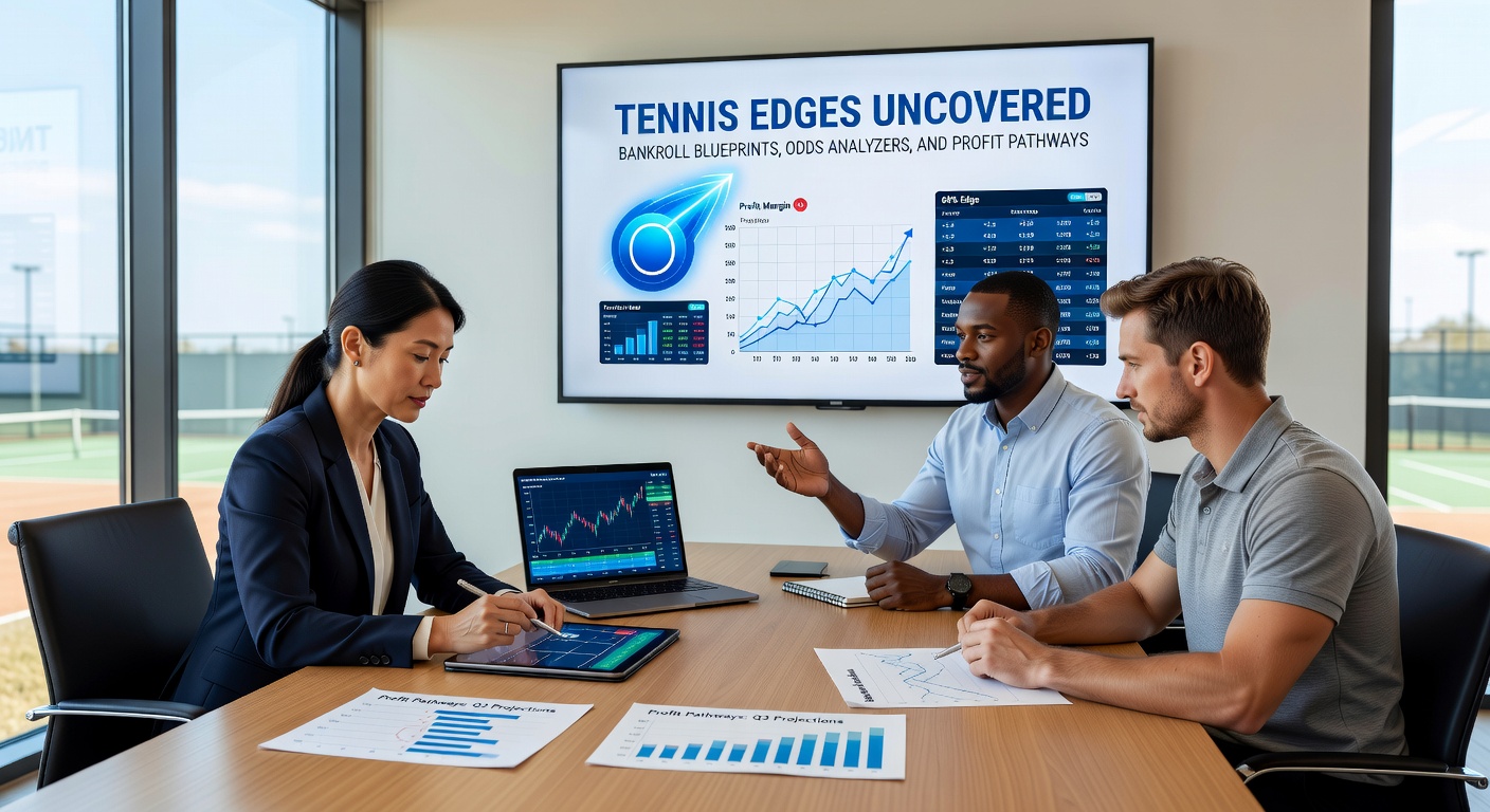 Graph of bankroll growth curve overlaid on tennis odds chart, illustrating profit pathways