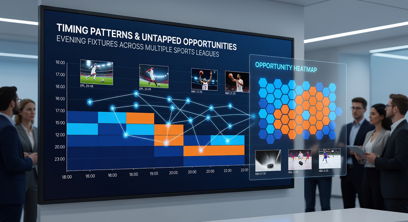 Data charts and graphs displaying timing patterns and performance metrics for evening sports events